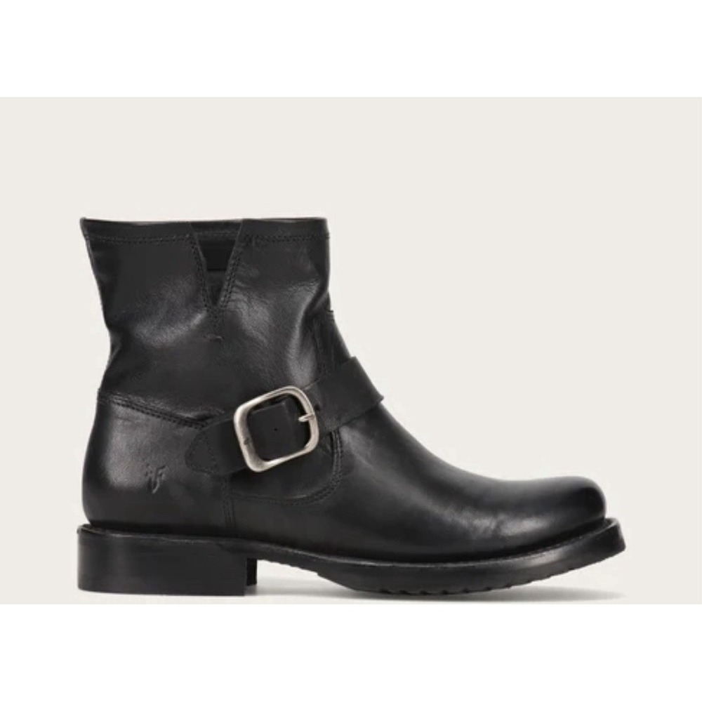 Frye Veronica Flex Bootie Black Leather Moto Biker Buckle Ankle Women's 8.5
